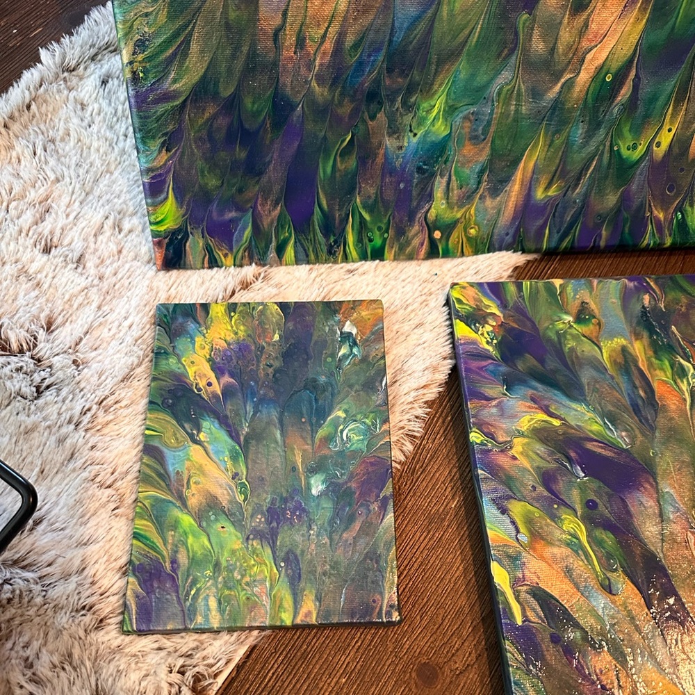 Hand crafted original multicolor acrylic on canvas set of three paintings - Picture 10 of 15